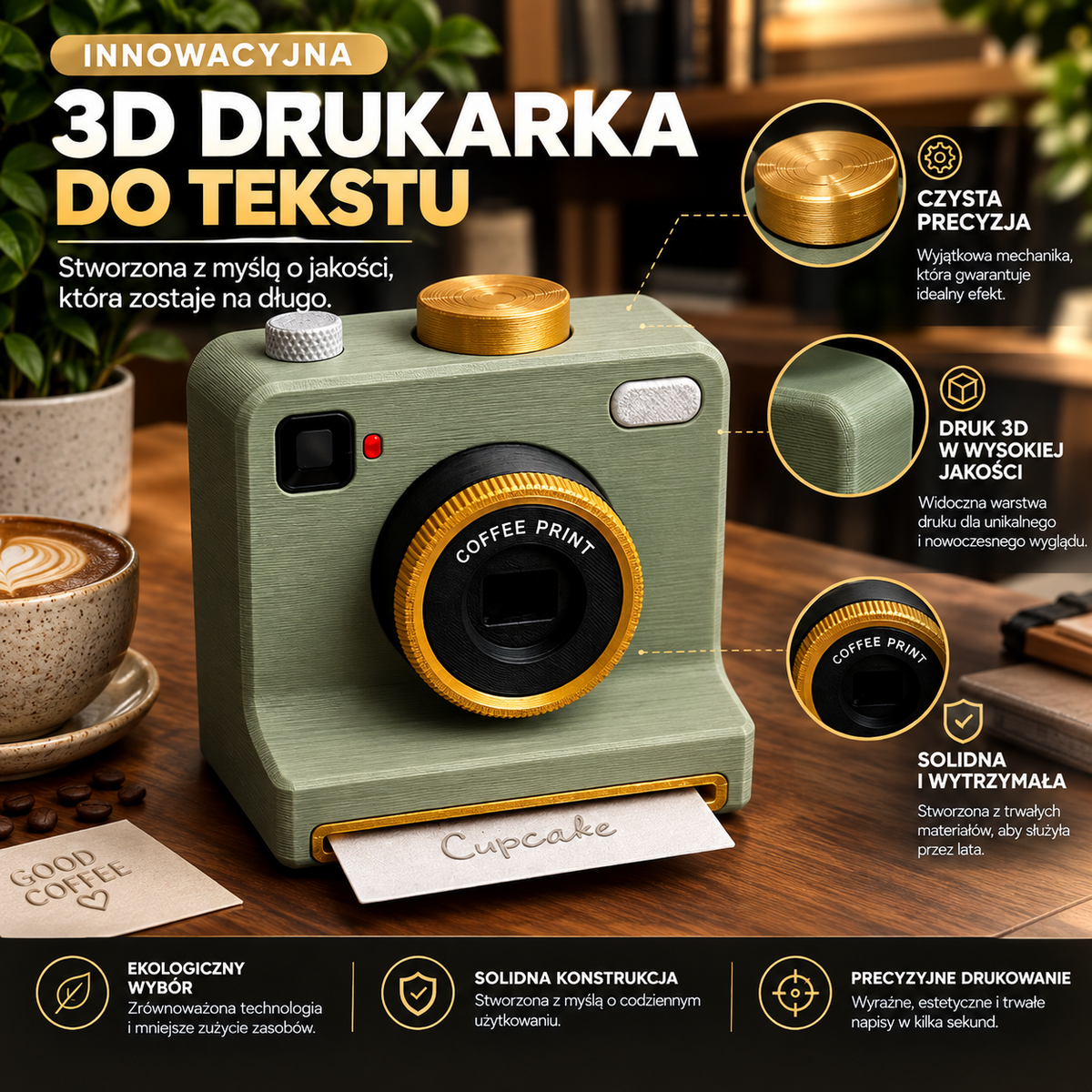 Aparat Latte Art – Drukarka Wzorów na Kawie z Druku 3D | Idealny Prezent na Święta