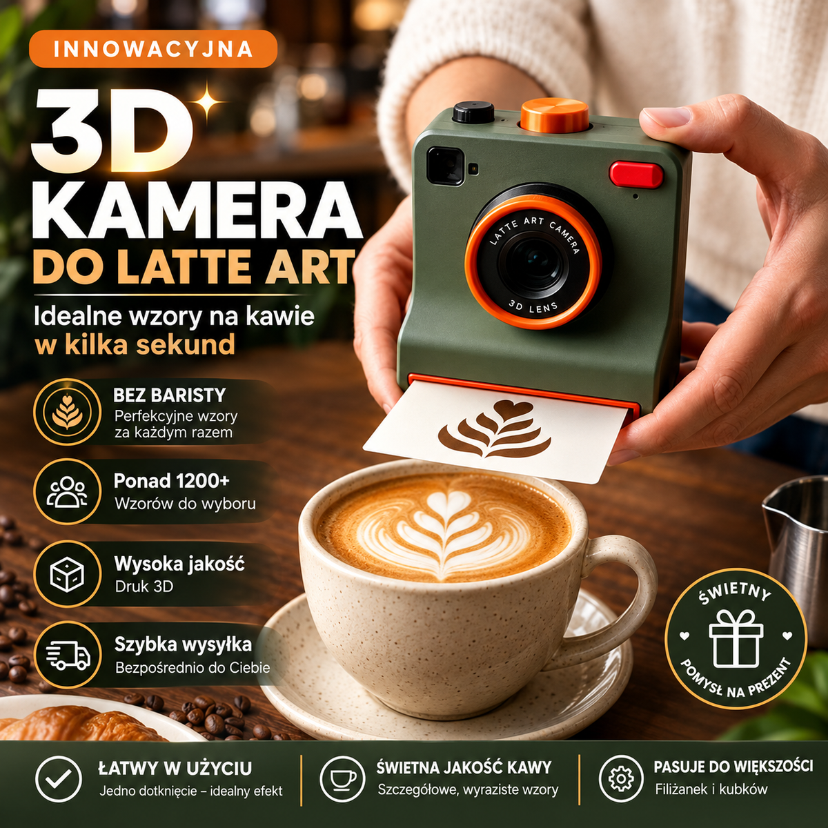 Aparat Latte Art – Drukarka Wzorów na Kawie z Druku 3D | Idealny Prezent na Święta