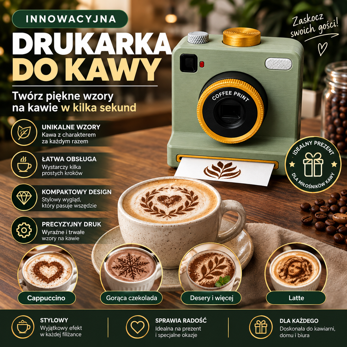 Aparat Latte Art – Drukarka Wzorów na Kawie z Druku 3D | Idealny Prezent na Święta